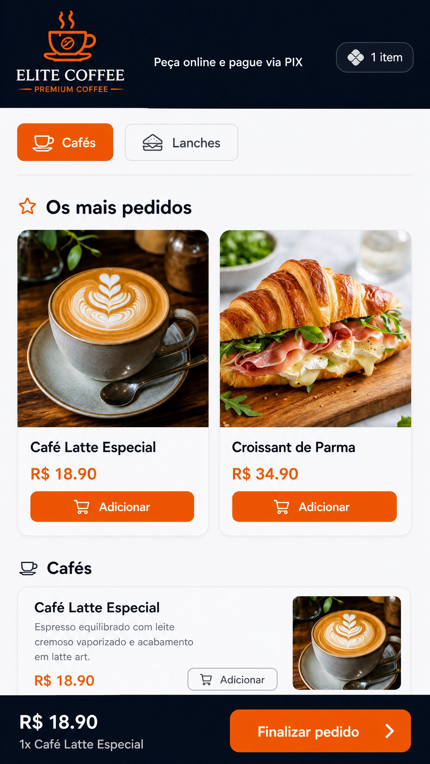 Exemplo de cardápio digital ChatBox: catálogo online com categorias, produtos e checkout via PIX